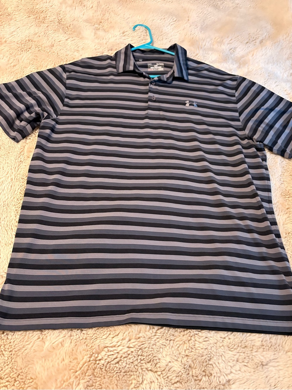 Under Armour Men’s gray and Black Striped Polo Shirt XL loose fit Golf Shirt